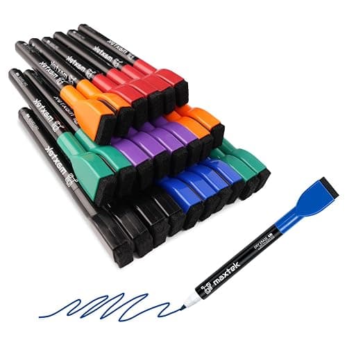 maxtek 24 Count Magnetic Dry Erase Markers, Fine Tip, 6 Colors Whiteboard Markers with Built-in Eraser, Low Odor Thin Markers - Image 1