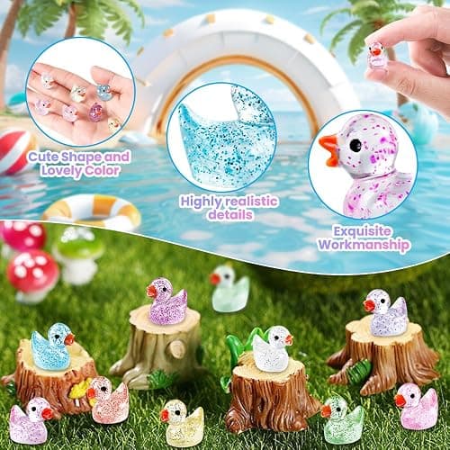 DULEFUN 100pcs Mini Glitter Ducks Colorful Tiny Small Little Resin Ducks to Hide Plastic Animal Figures for for Dollhouse Micro Dollhouse Landscape Aquarium Decorations thumbnail 4