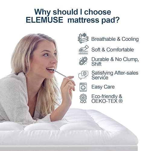 ELEMUSE Queen Mattress Pad – Plush Pillow Top Cooling Bed Topper, Ultra Soft Down Alternative Fill, Breathable Mattress Cover with Deep Pocket Fits 8-21 Inch Mattresses, (60x80 inch, White) thumbnail 6