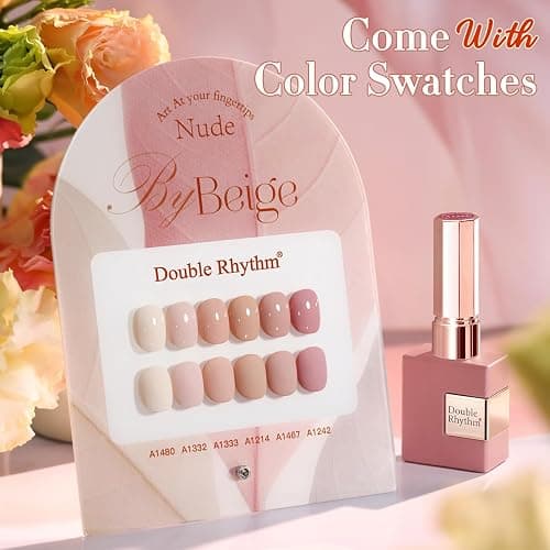 Double Rhythm 6 Pcs 15 ML Gel Polish Set Same Color Same Bottle Soak Off Gel Polish Kit Nail Art Manicure Salon DIY at Home for Women (Light Beige Nude Pink Neutral Rose-T6-4) thumbnail 2