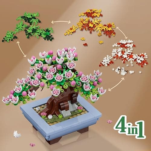 HOGOKIDS Cherry Blossom Flowers Building Set - 584PCS 4 Seasons Bonsai Tree Building Block Toy, Botanical Collection DIY Plant Home Office Decor for Adults, Flora Birthday Gift for Kids Girls Boys 6+ thumbnail 7
