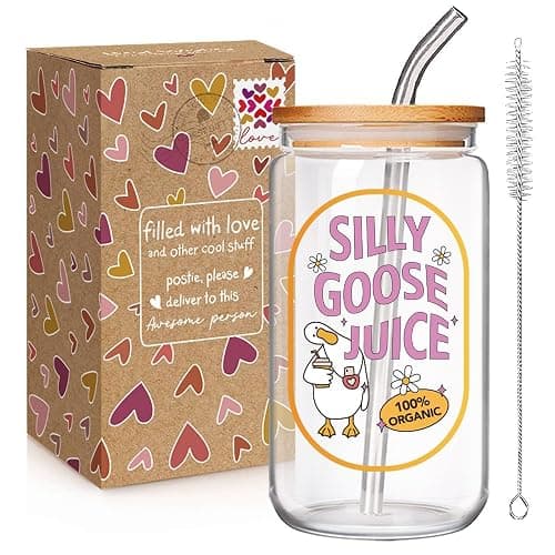 Cute Silly Goose Glass Cup Funny Goose Lovers Gift for Women, Silly Goose Juice Goose Cup, Birthday Gifts for Daughter, Sister, Friends, Wife, Mom, BFF, Coworkers, Fun Gag Goose Handbag Animal Gift - Image 1