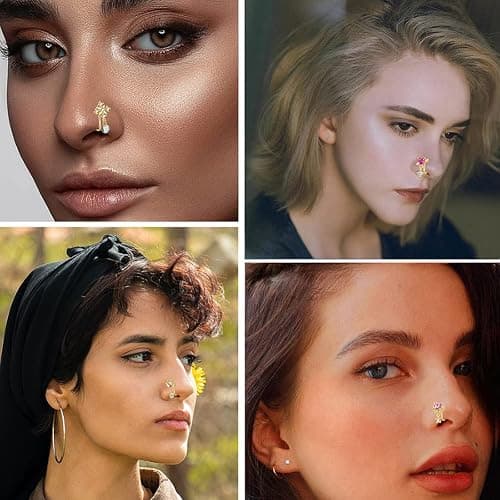 PLOMFOV 12Pcs Fake Nose Ring for Women Dangling Nose Cuffs Faux Clip on Nose Ring for Non Pierced Nose thumbnail 6