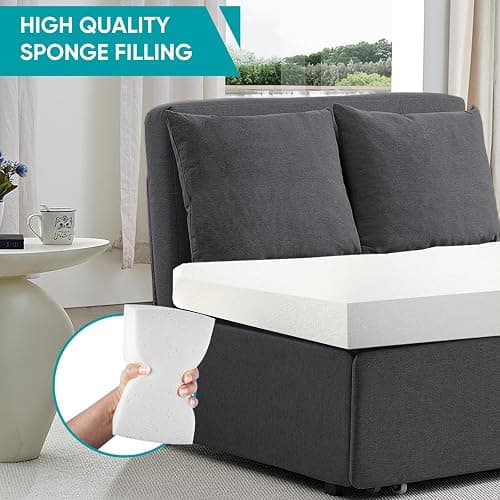 BALUS 43"W Twin Pull Out Sofa Bed Sleeper Couch with Pullout Beds, 2 in 1 Convertible Linen Sleepers Sofa Single Chair with Pillows and 3.9" Foldable Mattress for Small Space Apartment Loft, Dark Grey thumbnail 4