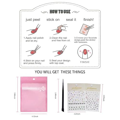 picksweet Flower Nail Stickers for Nail Art Decals Charms,5D Embossed Floral Butterfly and Heart Gem, Self-Adhesive 5 Styles Craft Nail Supplies 2 Sheets with Tweezers Kit for Women Decoration thumbnail 6