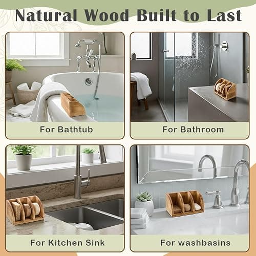 Shampoo Bar Holder Multi Bar Soap Dish, Wooden, 6.3 x 3.3 x 3.1 Inch | 3 Slots,Self Draining Soap Holders Rack for Shower Conditioner Bathroom Organizer, Natural Wood Tray, Prevents Bar Softening thumbnail 6