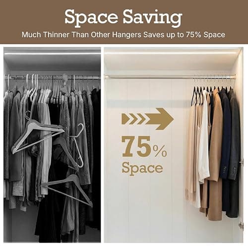 HOUSE DAY Black Velvet Hangers 60 Pack, Non Slip Clothes Felt Hanger Heavy Duty for Coat, Premium Slim Space Saving Suit Hangers for Closet Organizer, 360° Rotating Silver Hook thumbnail 4