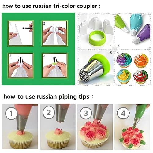 YOQXHY 130 Pcs Piping Bags and Tips Set with 48 Numbered Icing Tips,7 Russian Tips,1 Ball Tip,2 Leaf Tips,Pattern Chart,8 Carved Pens,4 Couplers,6 Ties,50 Disposable Pastry Bags for Cake Decorating thumbnail 4