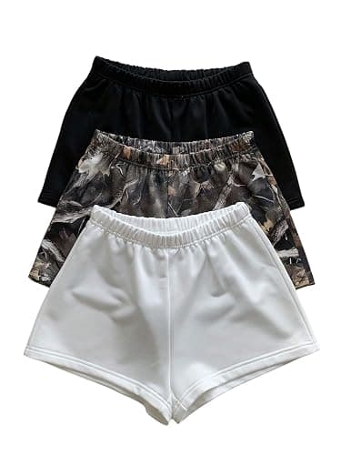 RoseSeek Girl's 3 Packs Elastic Waist Mini Camo Shorts Mid Rise Athletic Shorts - Image 1