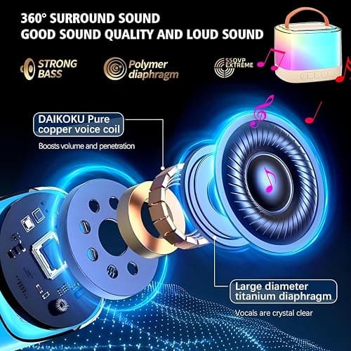 Karaoke Machine for Kids,Portable Bluetooth Speaker with Wireless Microphone for Illusionary Flowing Light,Karaoke Toys Gifts for Girls & Boys Ages 4-12 +Year Old Birthday Party thumbnail 3