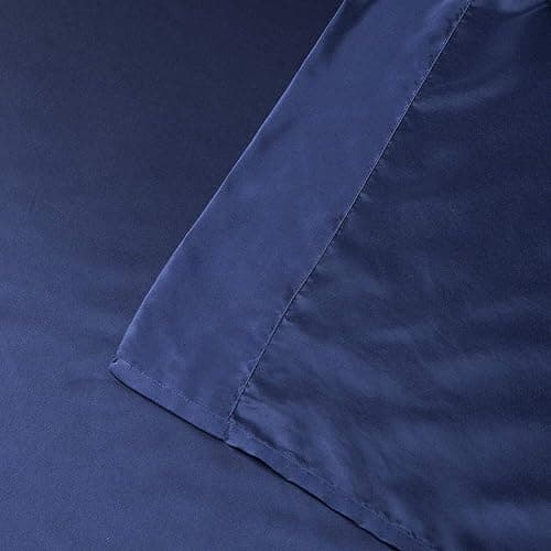 Satin Bed Sheets Twin Sheets, Navy Blue Silk Sheets, 3 - Pieces Soft Bedding Set with 1 Deep Pocket Fitted Sheet,1 Flat Sheet,1 Pillowcase thumbnail 4
