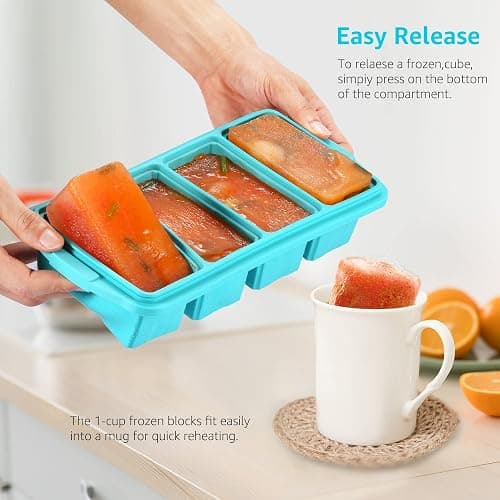 Ztomine Silicone Freezer Tray With Lid - Silicone Freezer Food Molds- Large Ice Cube Tray,Silicone Freezer Container,Freeze & Store Soup, Sauce, Broth,Leftovers - Makes 4 Perfect 1 Cup thumbnail 3