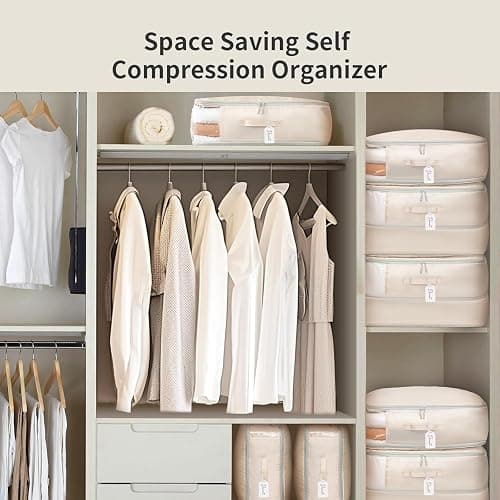 DIMJ Comforter Storage Bag 4 Pack - Blanket Storage Organizer Compression Bags, Large Capacity Ultra Space Saving Self Compression Organize for Bedding, Pillow, Duvet, Sheet Storage with Zipper Window thumbnail 5