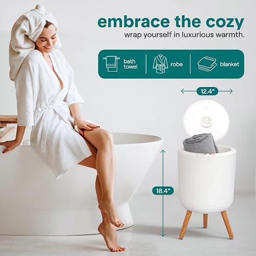 SereneLife Freestanding Towel Warmer Bucket – 18" Hot Towel Warmer with Legs for Bathroom & Spa, 12L Capacity, Built-In Timer, Aroma Discs & LED Indicator, Fits One Towel or Robe, Gray thumbnail 2