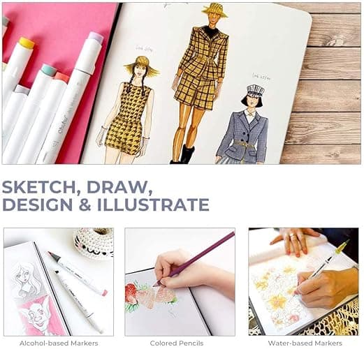 Ohuhu Sketchbook Marker Paper Pad: 8.3"x8.3" Square Art Sketch Book Drawing Papers 78 Sheets/156 Pages 120 lb/200 gsm Hardcover Sketching Books for Alcohol Markers Heavyweight Sketchpad Christmas Gift - 8.3" x 8.3" thumbnail 3