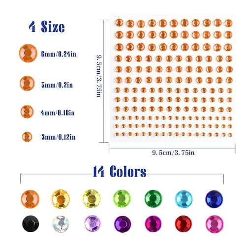 2310 PCS Self Adhesive Rhinestone Gem Stickers for Face Nail Body Makeup Festival,4 Size 14 Sheets Bling Jewels Stickers Earrings for DIY Kids Craft Card Decorations thumbnail 3