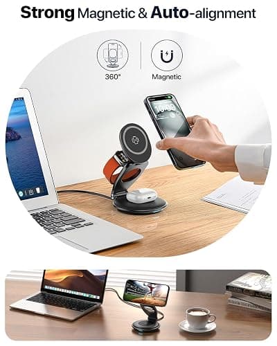 EXW Travel Charging Station for Magsafe Charger,Wireless Charging Station for Apple Multiple Devices,Magnetic Foldable Charger for iPhone 16-12 Series for Apple Watch & AirPods(30W Charger Included) - Black thumbnail 5