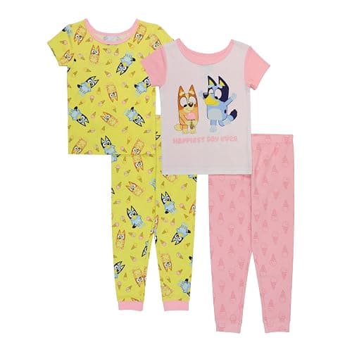 Bluey Girls' 4-piece Snug-fit Matching Short-Sleeve Cotton Pajama Set, Soft & Cute for Kids - Image 1