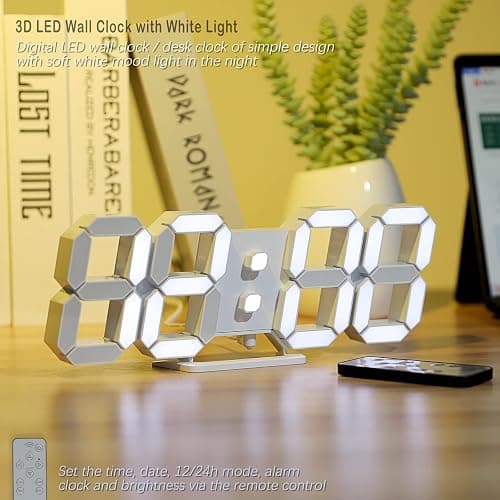 KOSUMOSU 3D LED Digital Wall Clock ,9.7", Large Display Table/ Desk Clock with Remote Control 12/24H Temperature (White Light) thumbnail 2
