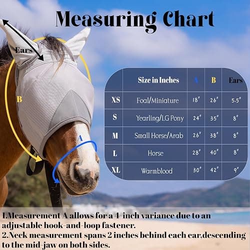 Raelitego Horse Fly Mask, Adjustable Fly Masks for Horses with Ears, UV Protection from Insect Pests Comfort Mesh Without Nose Average Size Horses Accessories(Large) thumbnail 5