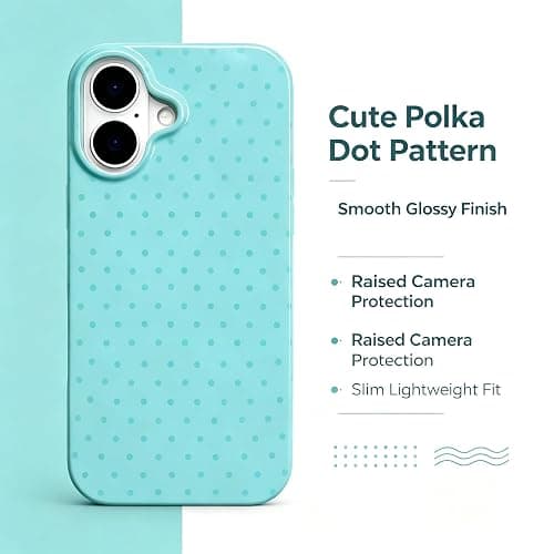 Luukalubo Teal Cute Polka Dot Glossy Slim Phone Case for iPhone 17 | Aesthetic Trendy Vintage Preppy Small Light Teal Green Dotted Shockproof Protective Cover for Women Girls thumbnail 2