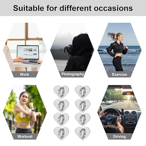 Gosknor 8pcs Heart Cell Phone Ring Holder, Cute Phone Charm Hooks Adhesive Smartphone Finger Ring Grip Sticky Metal Loop Stand for Cellphone Case Pad Tablet DIY Accessories (Silver) thumbnail 7