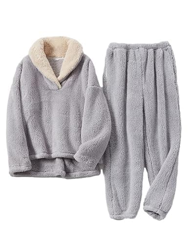 Peaceglad Mens Fluffy Coral Fleece Pajamas Set Pullover Pants Loose Plush Warm Loungewear Sleepwear - Image 1