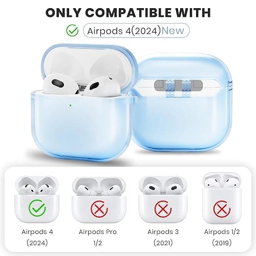 ULAK Compatible with AirPods 4 Case, Transparent Soft TPU Protective Case Cover for AirPods 4th Generation 2024 with Ring Keychain Accessories for Women Girls [Front Led Visible], Blue thumbnail 2