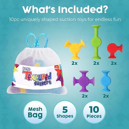 BUNMO Stocking Stuffers for Kids - Toddler Suction Bath Toys - Connect, Build, Create - Toddler Stocking Stuffers - Fine Motor Skills - Stimulating Sensory Fun - Textured 10 Pack thumbnail 5