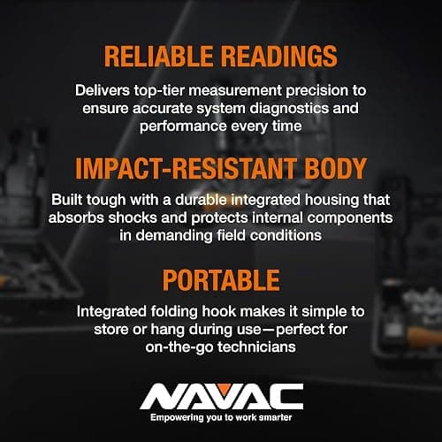 NAVAC N4A4H 4-Valve HVAC Manifold Gauge with Hoses - Class 1.0 Accuracy | Impact-resistant 4-valve HVAC manifold with hoses, aluminum body, rubber cover and an easy-to-read analog display. thumbnail 5