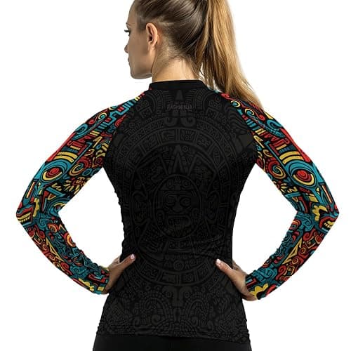 RASHNINJA Aztec Women's Long Sleeve Rash Guard BJJ MMA Grappling Compression Shirt Jiu Jitsu Rashguard for Women thumbnail 5