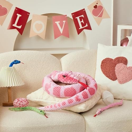 Tezituor Giant Stuffed Snake Plush Realistic Snake with 3 Babies&2 Eggs, 80 Inches Pink Snake Toy Birthday Valentines Gifts for Girls Kids thumbnail 7