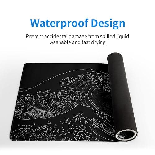 Brecoy Japanese Sea Wave Large Mouse Pad, Anime Black Gaming, Extended Kanagawa Mat Desk Pad, 3mm Thick Long Non-Slip Rubber Base Mice Pad, 31.5 X 11.8 Inch thumbnail 5