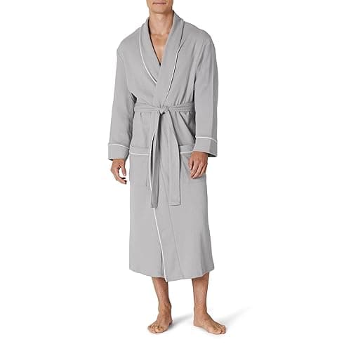 Amazon Essentials Men's Lightweight Waffle Bathrobe (Available in Big & Tall) - Medium-Large - Light Grey