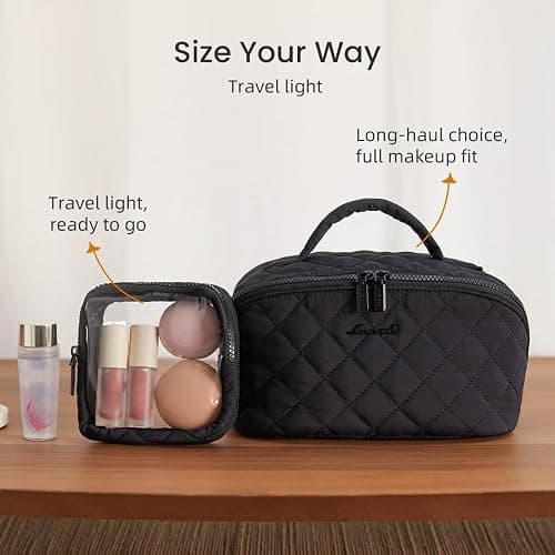 LOVEVOOK Travel Makeup Bag for Women, 2Pcs Puffer Waterproof Cosmetic Organizer, Large Capacity Pouch Open Flat Small Toiletry Bag with Brush Compartment & Handle, Portable Gift for Her thumbnail 7