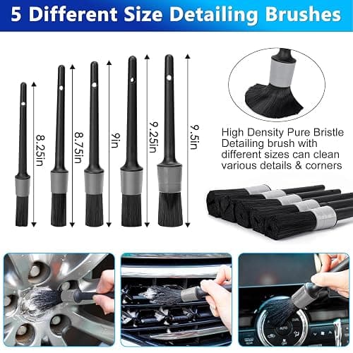 THINKWORK Car Wash Kit, Car Washing Brush with Long Handle, Extendable Car Wash Brush Mop with 2-in-1 Windshield Squeegee and 9Pcs Detailing Brush, Gray Car Detailing Kit Gift for Men thumbnail 6