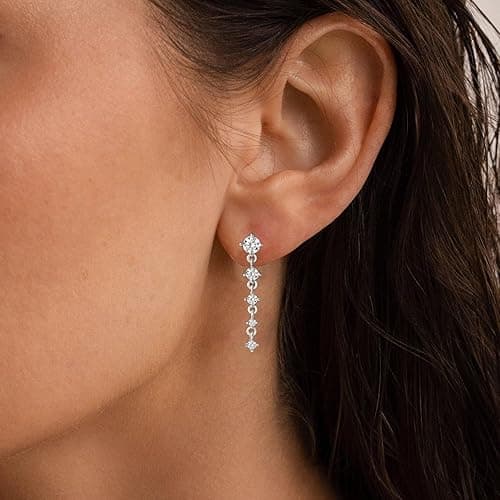 SELFROSE Silver Earrings for Women,Dainty Dangle Earrings Silver Plated Drop Earrings for Women Trendy Hypoallergenic CZ Stud Earrings Wedding Pearl Earrings Dangling Cute Small Hoop Earrings Jewelry - 5cz sl thumbnail 7