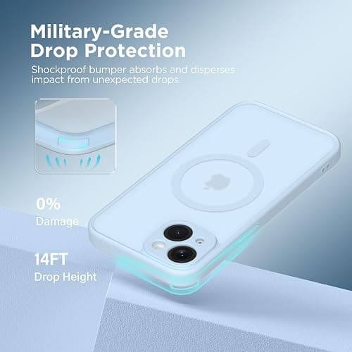 CAPRARO Magnetic for iPhone 14 Case, [Compatible with MagSafe] [Full Camera Protection] Shockproof Protective Slim Translucent Matte Phone Case for iPhone 14 6.1'', Light Blue thumbnail 5
