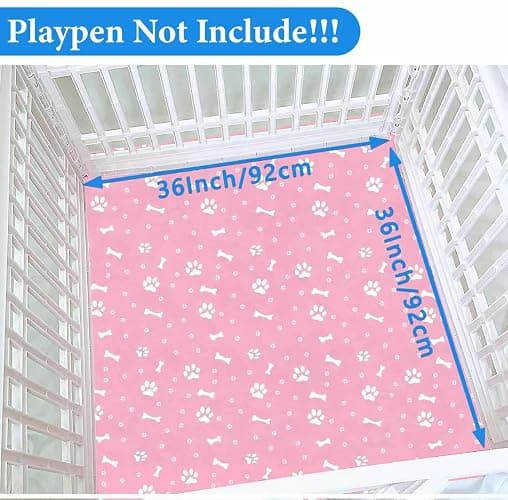 Dog Playpen Bottom Pad fit 36" x 36“ Puppy Playpen(Fence NOT Included),Reusable Pet Training Pads Dog Crate Pad,Waterproof Pet Pads,Whelping Pads,Puppies/Small Dogs,Hoop and Loop Design,Pink Bottom thumbnail 2