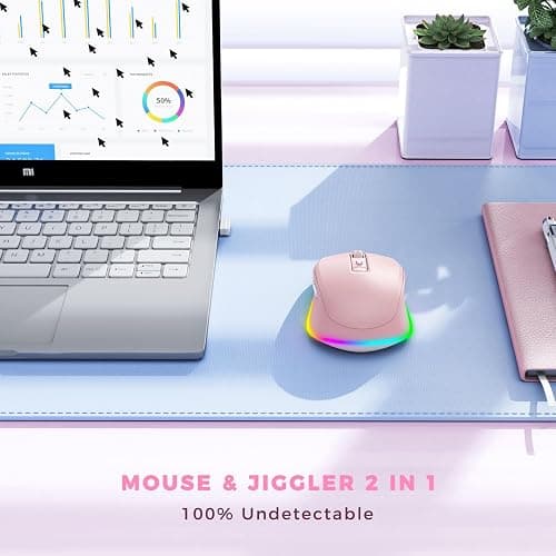 PEIOUS Mouse for Laptop, Wireless Mouse Jiggler - LED Wireless Mice with Build-in Mouse Jiggler Mover, Rechargeable Moving Mouse for Laptop Undetectable Keeps Computer Awake - Pink thumbnail 3