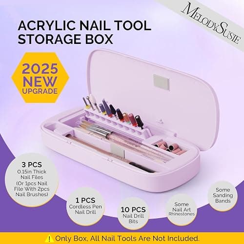 MelodySusie Acrylic Nail Tool Storage Box, Portable Dustproof Stand Displayer Holder Organizer Container Manicure Efile Accessories Nail Drill Kit Case, Travel Salon Home, Purple(Only Box) thumbnail 2