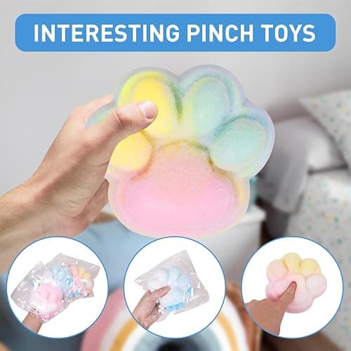 1pcs Rainbow Pink Big 5in Squishy Cat Paw Squeeze Toys,Cute Kawaii Squishies,Fur Ball,Jelly Kitty Paw Squishy Funny for Adults Kids thumbnail 4