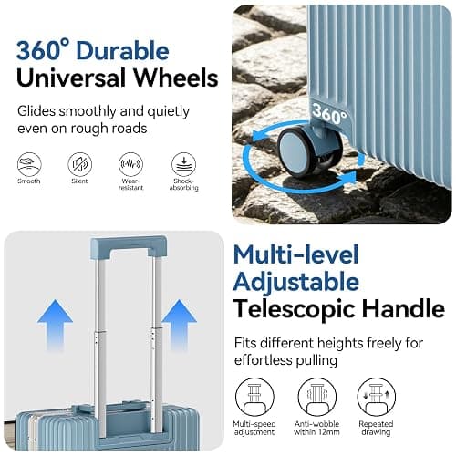 Carry On Luggage Front Pocket,Aluminum Frame Hardside Suitcase,GrayBlue | Zipperless Suitcase,22x14x9 Airline Approved,Cup and Phone Holder,USB Charger,Spinner Wheels,TSA Lock,Business Weekend Trips thumbnail 5