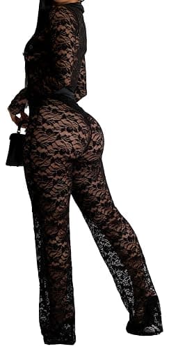 Clubwear Sexy Jumpsuit for Women Bodycon Long Sleeve See Through Long Skinny Pants for Evening Party thumbnail 2