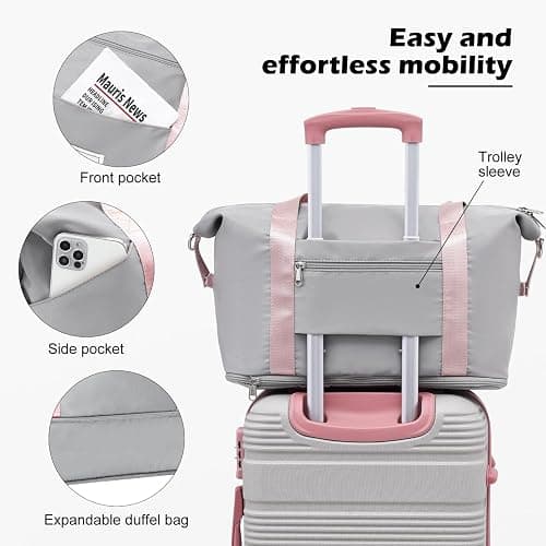 LONG VACATION Luggage Sets with Spinner Wheels, Carry on Suitcase 3 Piece | Tsa Approved Carry On Luggage,ABS+PC Hardshell,YKK Zipper,Lightweight,20 In Luggage for Travel Business,Grey-Pink (20/DB/TB) thumbnail 5