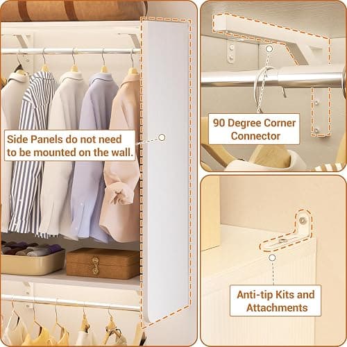 10FT Closet System with 4 Drawers, 120" Closet Organizer System with 6 Hanging Robs & Reversible Hanging Shelving, Closet Systems for Walk-in Closets, Load 2000+LBS, White thumbnail 5