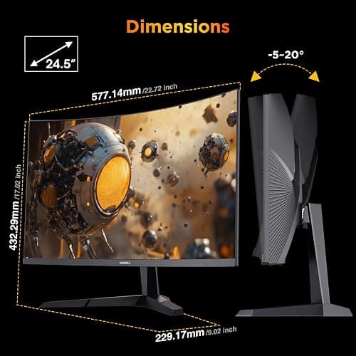 KOORUI 25 Inch Curved Gaming Monitor 240Hz FHD 1080P Computer Monitor, 1500R 1ms MPRT Display, Adaptive Sync, 90% DCI-P3,HDR, Eye Care, Tilt Adjustable, VESA 75x75mm, Black,G2511XC thumbnail 13