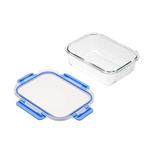 Amazon Basics Glass Food Storage Containers, Leak Proof, Oven Safe, Easy to Clean, Stain Resistant, Set of 7, 14 Pieces Including Lids, BPA-Free, Clear with Blue Silicone Ring thumbnail 3