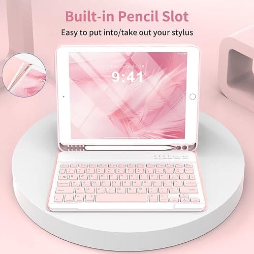 KBCASE Keyboard Case for iPad 9th/8th/7th Generation 2021/2020/2019, Compatible with iPad Air 3/Pro 10.5, Detachable Wireless Keyboard Case with Pencil Holder (Light Pink) thumbnail 5