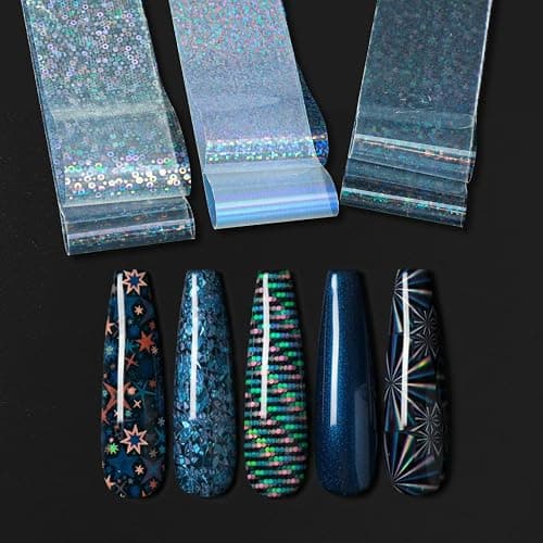12 Rolls Aurora Nail Art Foils Transfer Stickers Glass Fragment Nail Foils Transfer Sheets Holographic Starry Sky Paper Manicure Accessories for Women Nails Art Decorations thumbnail 6